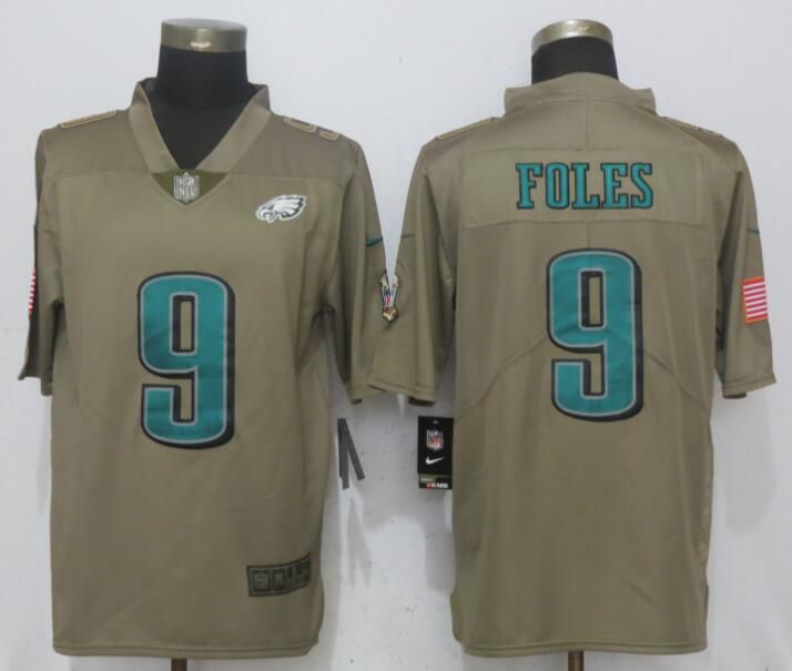Men Philadelphia Eagles #9 Foles Olive Salute To Service NEW Nike Limited NFL Jerseys